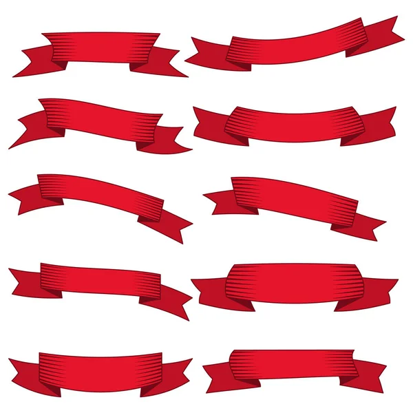 Σύνολο δέκα κόκκινες κορδέλες και πανό για το σχεδιασμό ιστοσελίδων. — Διανυσματικό Αρχείο