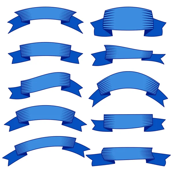 Set mit zehn blauen Bändern und Bannern für Webdesign — Stockvektor