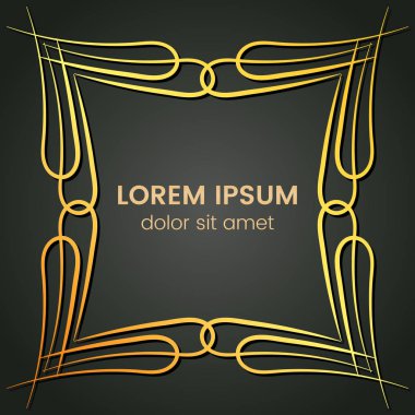 Karanlık bir arka plan üzerine bir kare altın monogram öğesi