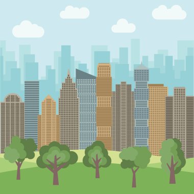 Şehir Parkı gökdelenler arka planda