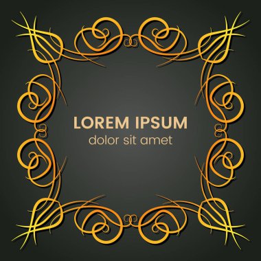 Karanlık bir arka plan üzerine bir kare altın monogram öğesi