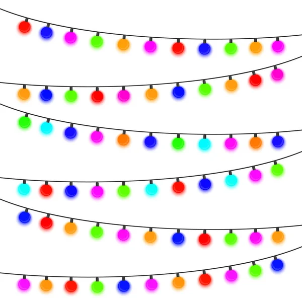 Garland com lâmpadas multi-coloridas em um fundo branco — Vetor de Stock