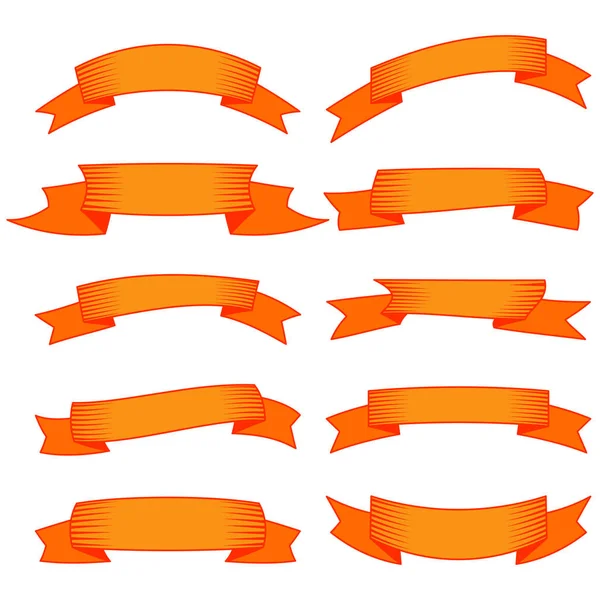 Set mit zehn orangefarbenen Bändern und Bannern für Webdesign — Stockvektor