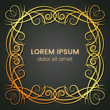 Karanlık bir arka plan üzerine bir kare altın monogram öğesi.