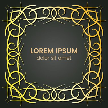 Karanlık bir arka plan üzerine bir kare altın monogram öğesi