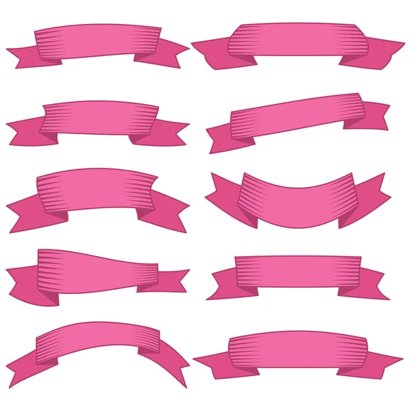 Set of ten pink ribbons and banners for web design — Stock Vector