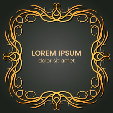 Karanlık bir arka plan üzerine bir kare altın monogram öğesi.