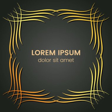 Karanlık bir arka plan üzerine bir kare altın monogram öğesi