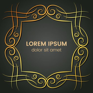 Karanlık bir arka plan üzerine bir kare altın monogram öğesi. 