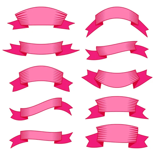 Set mit zehn rosafarbenen Bändern und Bannern für Webdesign — Stockvektor
