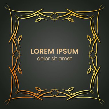 Karanlık bir arka plan üzerine bir kare altın monogram öğesi