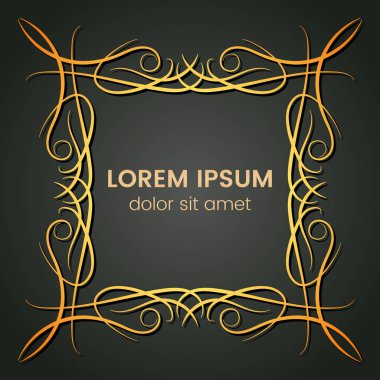 Karanlık bir arka plan üzerine bir kare altın monogram öğesi