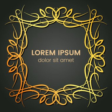 Karanlık bir arka plan üzerine bir kare altın monogram öğesi. 