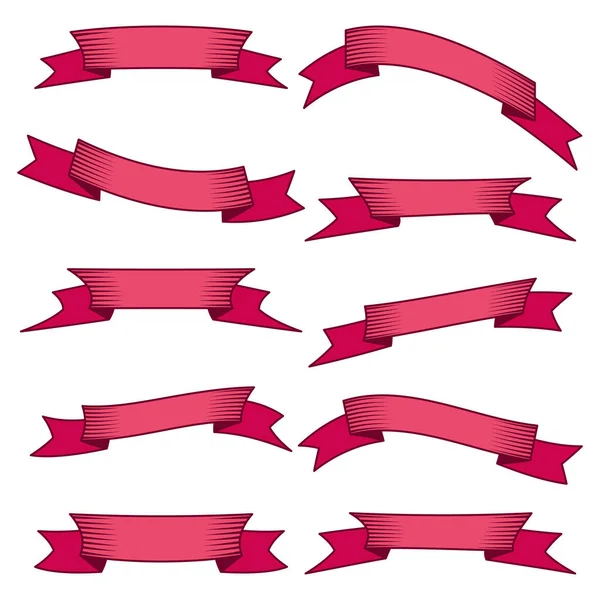 Set van tien rode linten en banners voor webdesign — Stockvector