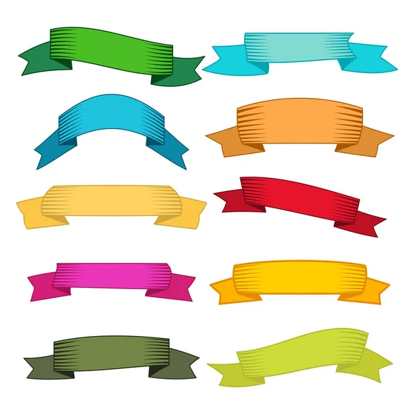 Set of ten multicolor ribbons and banners for web design. — Stock Vector