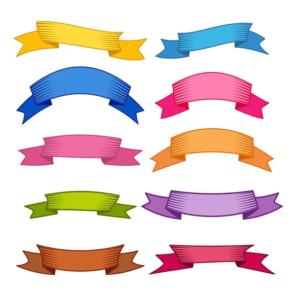 Set of ten multicolor ribbons and banners for web design — Stock Vector