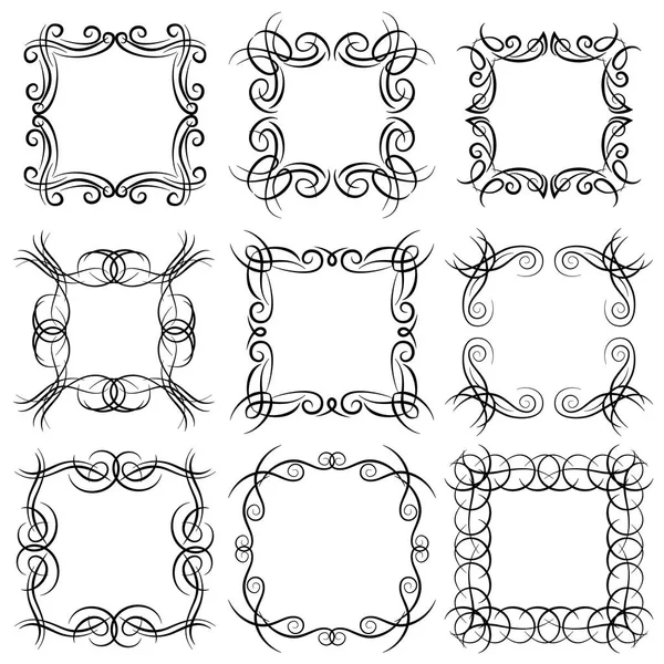 Ensemble de neuf éléments monogrammes carrés noirs sur fond blanc — Image vectorielle
