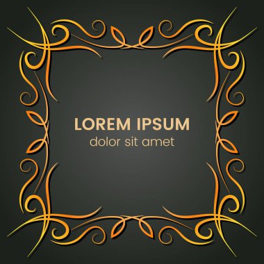 Karanlık bir arka plan üzerine bir kare altın monogram öğesi