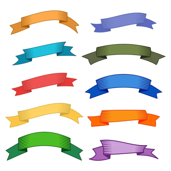 Set mit zehn mehrfarbigen Bändern und Bannern für Webdesign — Stockvektor