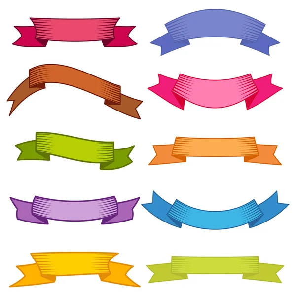 Set of ten multicolor ribbons and banners for web design. — Stock Vector