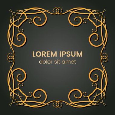 Karanlık bir arka plan üzerine bir kare altın monogram öğesi