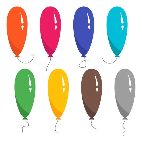 Ensemble de huit ballons colorés avec une corde isolée sur fond blanc . — Image vectorielle