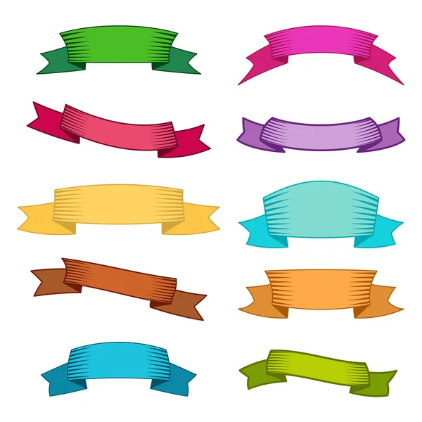 Set mit zehn mehrfarbigen Bändern und Bannern für Webdesign — Stockvektor