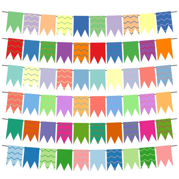 Πολύχρωμες σημαίες και bunting γιρλάντες για διακόσμηση — Διανυσματικό Αρχείο