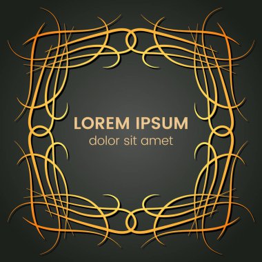 Karanlık bir arka plan üzerine bir kare altın monogram öğesi