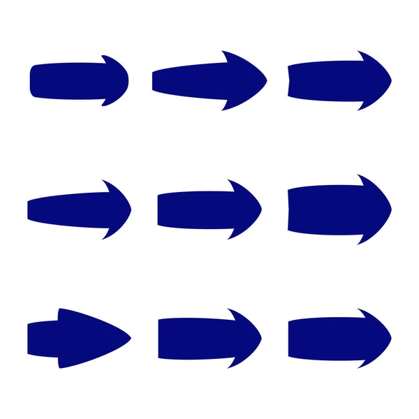 Ensemble de neuf flèches bleues différentes — Image vectorielle