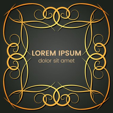 Karanlık bir arka plan üzerine bir kare altın monogram öğesi