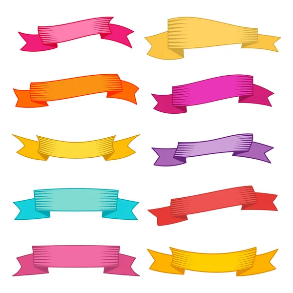 Set of ten multicolor ribbons and banners for web design. — Stock Vector