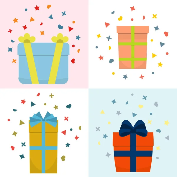 Conjunto de ilustración de cuatro vectores con hermosas cartulinas y cajas de regalo de papel — Vector de stock