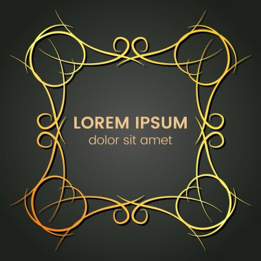 Karanlık bir arka plan üzerine bir kare altın monogram öğesi