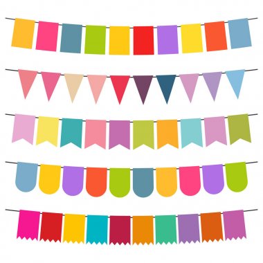 Renkli bayraklar ve kiraz kuşu çelenk dekorasyon için