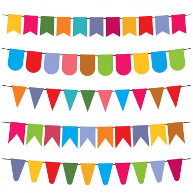 Renkli bayraklar ve kiraz kuşu çelenk dekorasyon için