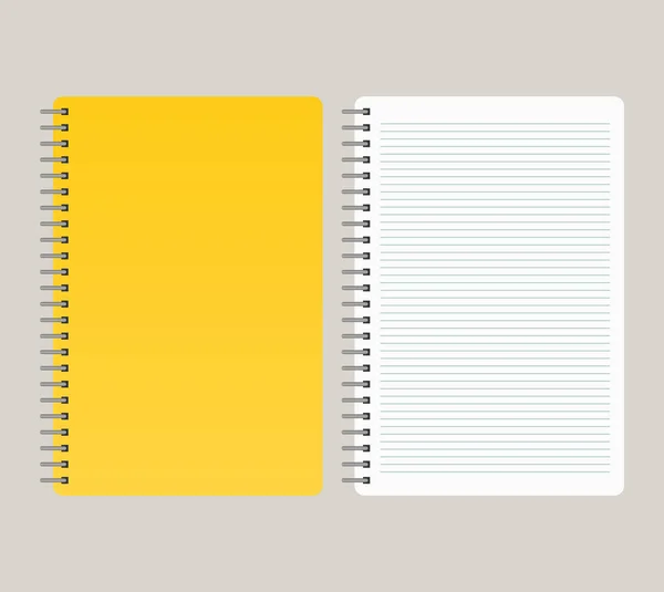Notepad with a yellow cover and with a binding from left side — Stock Vector