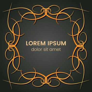 Karanlık bir arka plan üzerine bir kare altın monogram öğesi. Vektör çizim