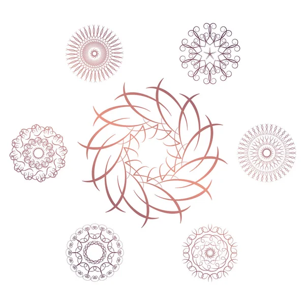 Conjunto Siete Elementos Circulares Geométricos Monograma Vectorial Sobre Fondo Blanco — Archivo Imágenes Vectoriales