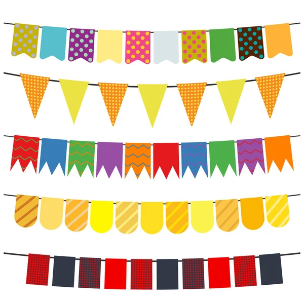 Banderas Coloridas Guirnaldas Para Decorar Elementos Decorativos Con Varios Patrones — Vector de stock
