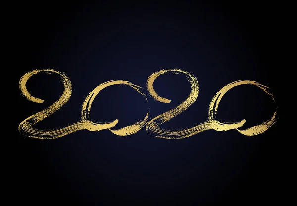 2020 altın grunge yazı ve elle çizilmiş sayılar — Stok Vektör