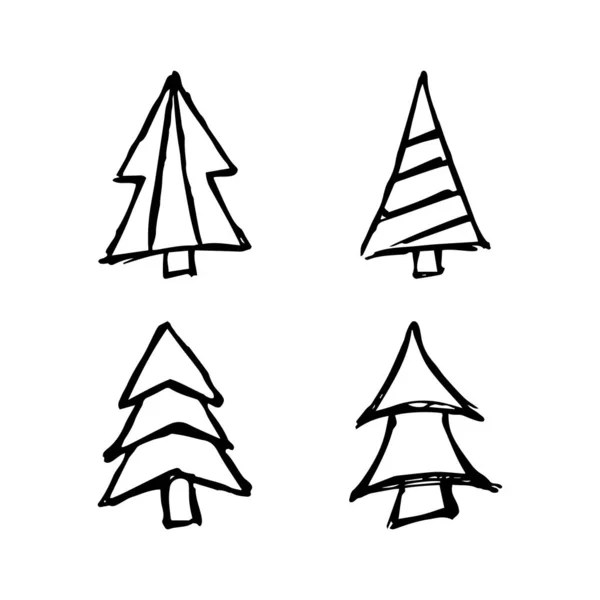 Alberi di Natale disegnati a mano — Vettoriale Stock