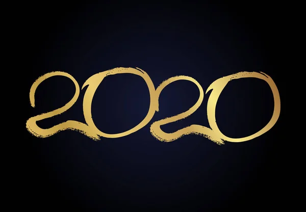 2020 złoto grunge napis i ręcznie rysowane numery — Wektor stockowy