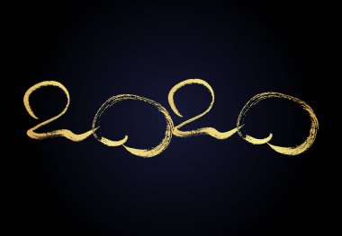 2020 altın grunge yazı ve elle çizilmiş sayılar