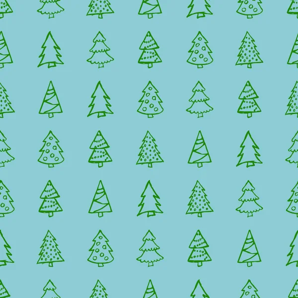 Seamless mönster med hand dras julgranar — Stock vektor