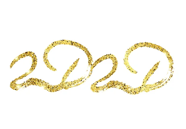 Letras de brillo de oro 2020 y números sorteados a mano — Vector de stock