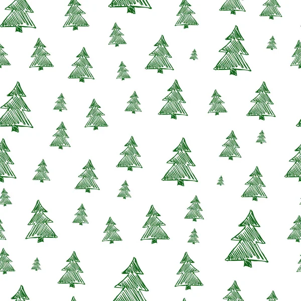 Modello senza cuciture con alberi di Natale disegnati a mano — Vettoriale Stock