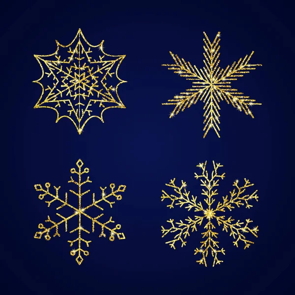 Set of four gold glitter snowflakes — 图库矢量图片