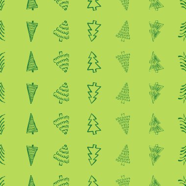 Noel ağaçları seamless modeli el ile çizilmiş