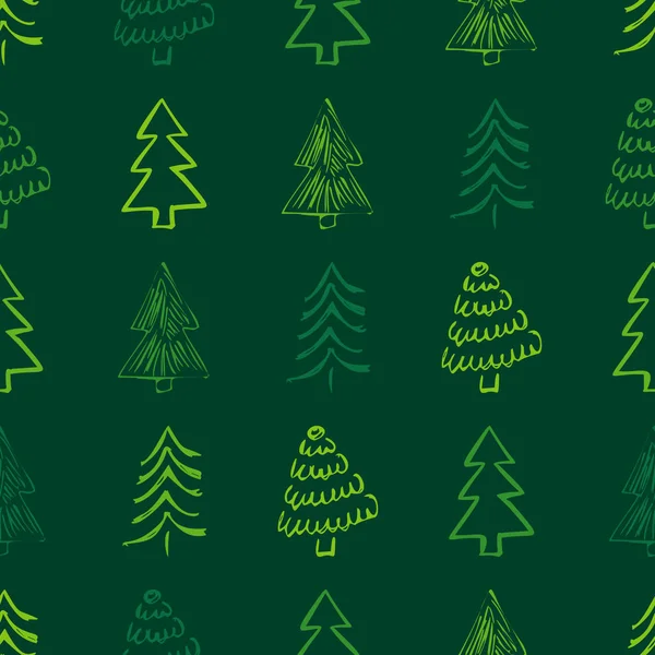 Modèle sans couture avec des arbres de Noël dessinés à la main — Image vectorielle